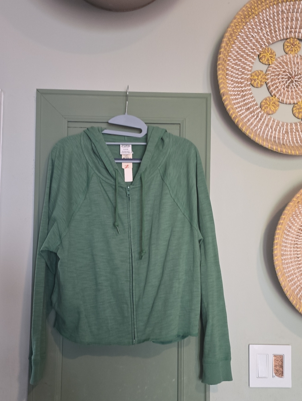 Green Zip-Up Hooded Sweater Victoria's Secret Medium NWT
